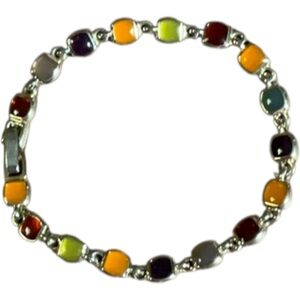 Liz Claiborne LC Multicolor Cabochon Link Bracelet Gold Tone Fall-Jewel Tones